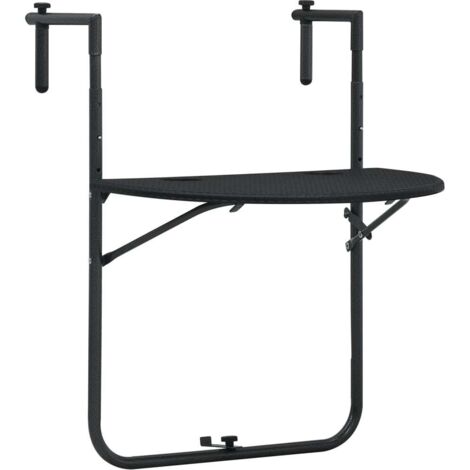 Mesa balcón colgante plástico aspecto ratán negro 60x64x83,5 cm