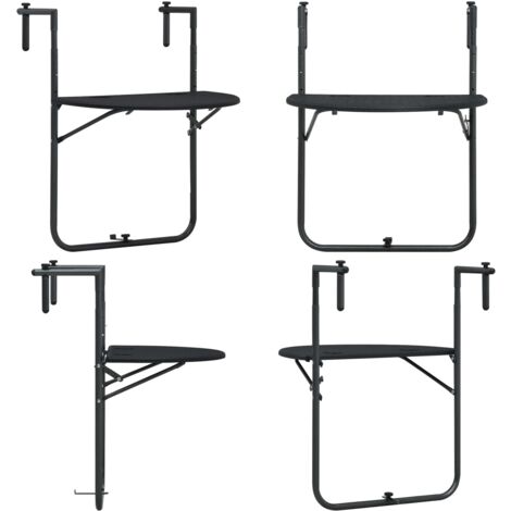 Mesa balcón colgante plástico aspecto ratán negro 60x64x83,5 cm - Mesa de café - Mesa de jardín