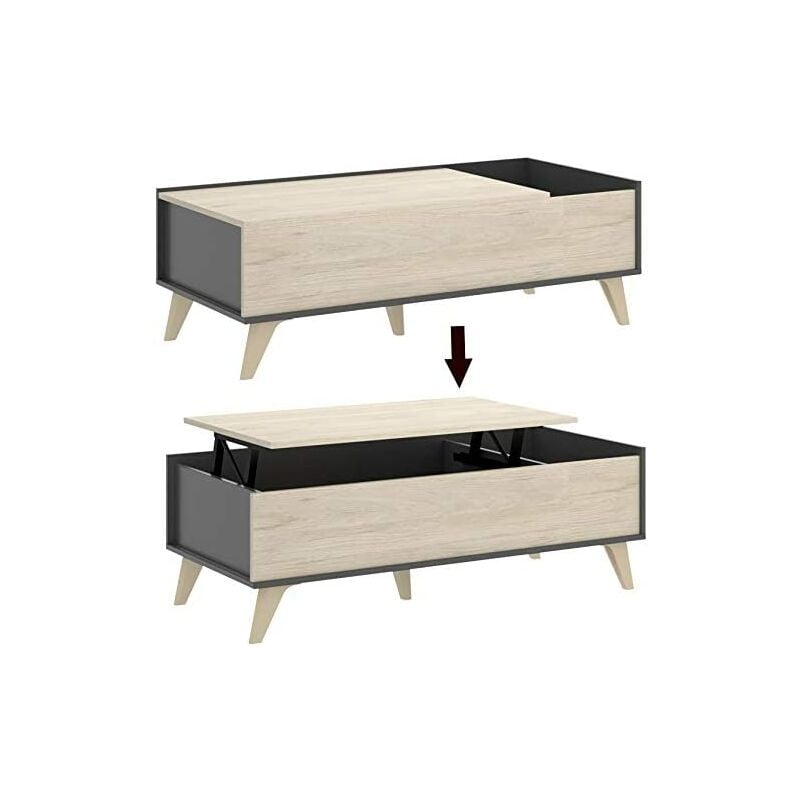 

Mesa de centro con recipiente interior elevable color natural y grafito. GRAN HUECO