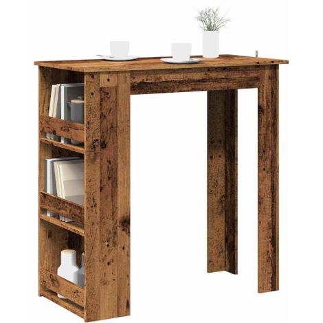 Mesa bar con estante almacenaje envejecida 102x50x103,5 cm