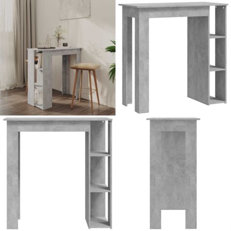 Mesa bar con estante contrachapada gris hormigón 102x50x103,5cm - Estante - Mesa de cocina