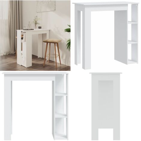 Mesa bar con estante madera contrachapada blanco 102x50x103,5cm - Estante - Mesa de cocina