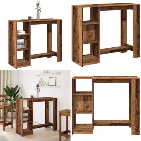 Mesa bar con estante madera envejecida 124x46x103,5 cm - Estante de madera - Almacenamiento en bar