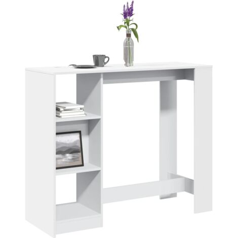 Mesa bar con estante madera ingeniería blanca 124x46x103,5 cm