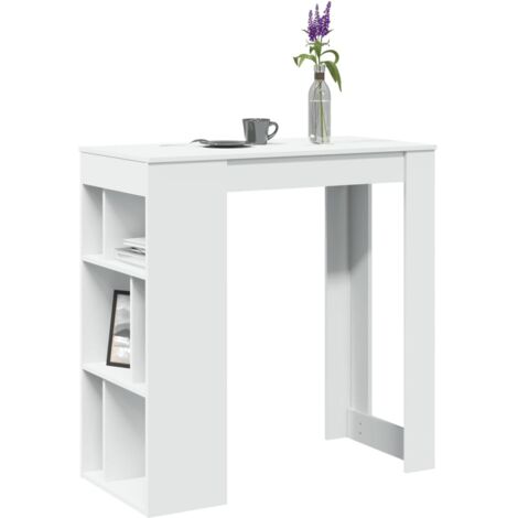 Mesa bar con estantes madera ingeniería blanca 102x50x103,5 cm