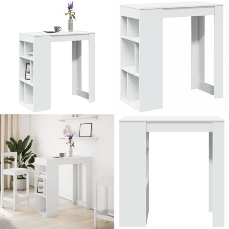 Mesa bar con estantes madera ingeniería blanca 102x50x103,5 cm - Madera de ingeniería - Almacenamiento