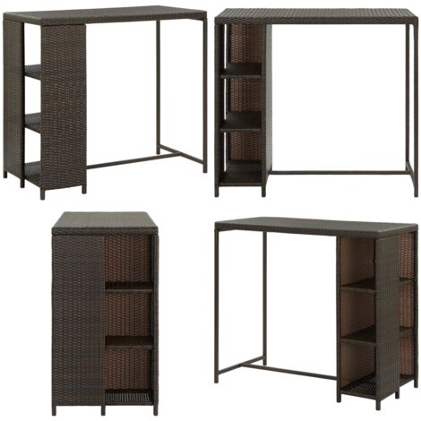 Mesa bar estante almacenaje 120x60x110cm ratán sintético marrón - Estante de almacenamiento - Mesa bistró