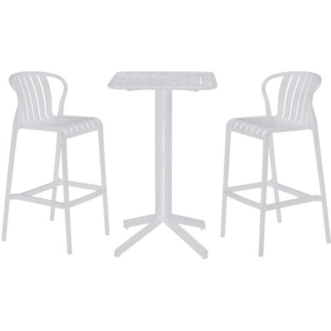 Mesa Bar Set 3 Pp Metal 60X60X102 Taburete Blanco