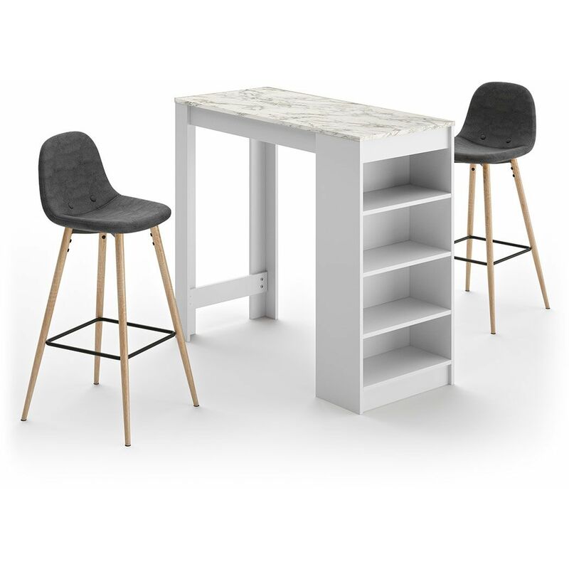 

Mesa-bar y sillas altas A-COCOON blanco y mármol - gris antracita, 115 x 50 x 102.7 - blanco y mármol - gris antracita