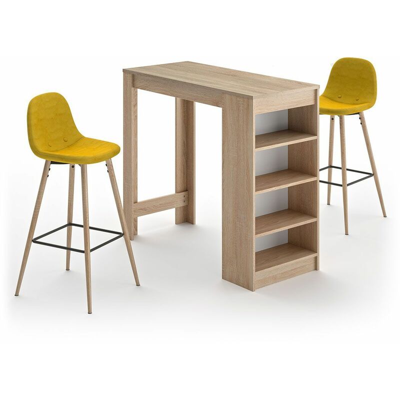 

Mesa-bar y sillas altas A-COCOON roble natural - amarillo, 115 x 50 x 102.7 - roble natural - amarillo