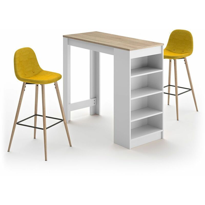 

Temahome - Mesa-bar y sillas altas A-COCOON blanco y roble natural - amarillo, 115 x 50 x 102.7 - blanco y roble natural - amarillo