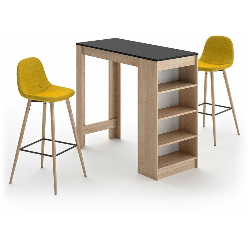 

Mesa-bar y sillas altas A-COCOON roble natural y negro - amarillo, 115 x 50 x 102.7 - roble natural y negro - amarillo