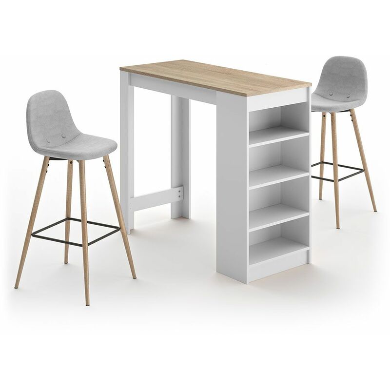 

Temahome - Mesa-bar y sillas altas A-COCOON blanco y roble natural - gris claro, 115 x 50 x 102.7 - blanco y roble natural - gris claro