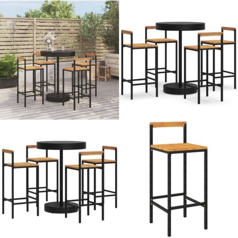 Mesa bar y taburetes jardín 5 pzas madera acacia ratán PE negro - Taburetes de jardín - Mesa de bar con taburetes