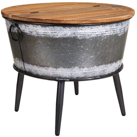Mesa baúl de metal y madera gris d60x51,5