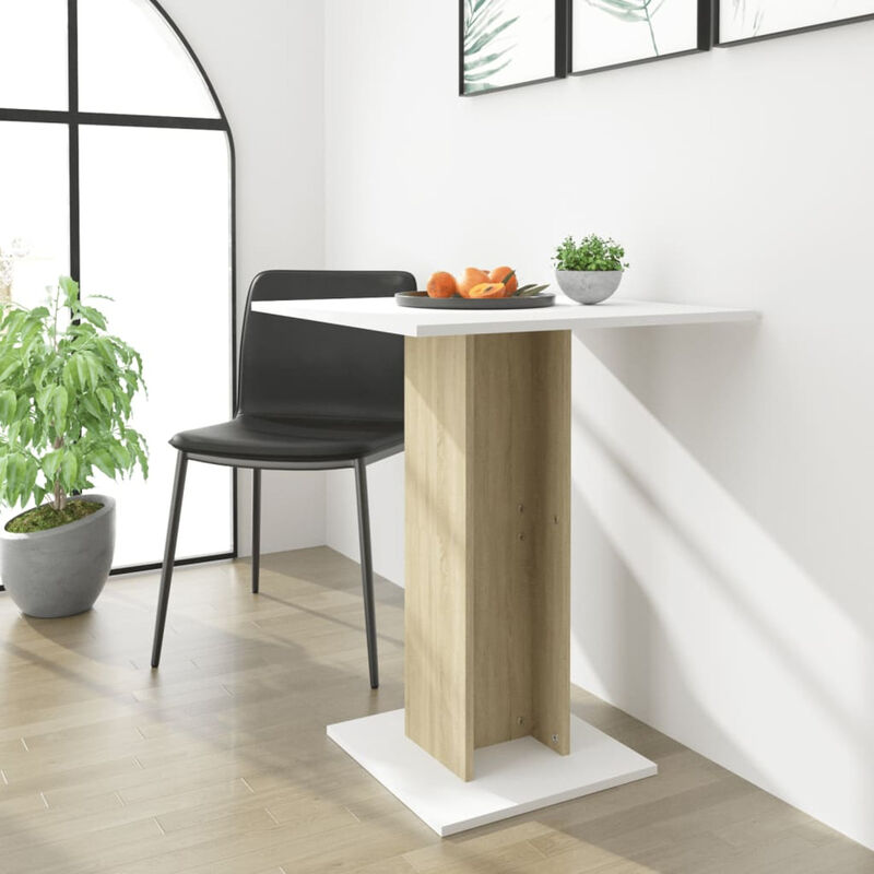 

Happyshopping - Mesa bistro aglomerado blanco y roble Sonoma 60x60x75 cm