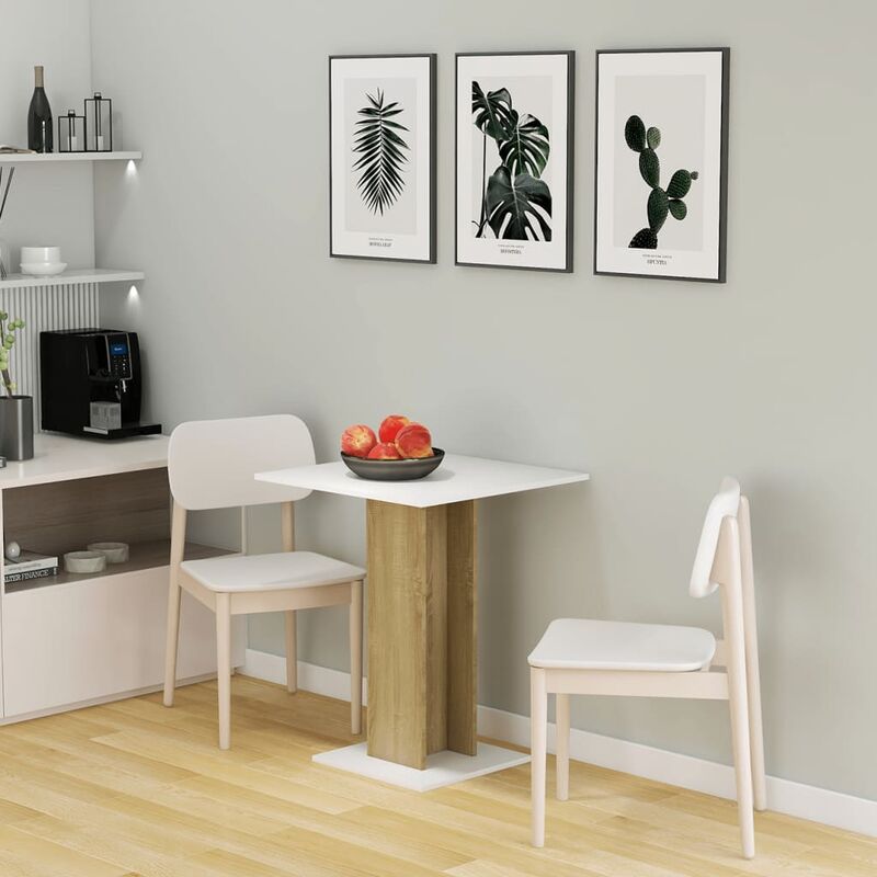 

Mesa bistró aglomerado blanco y roble Sonoma 60x60x75 cm