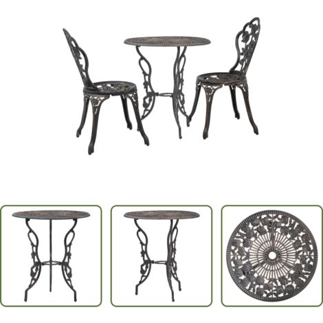 Mesa bistró -  Mesa y sillas bistró de jardín 3 piezas aluminio fundido
