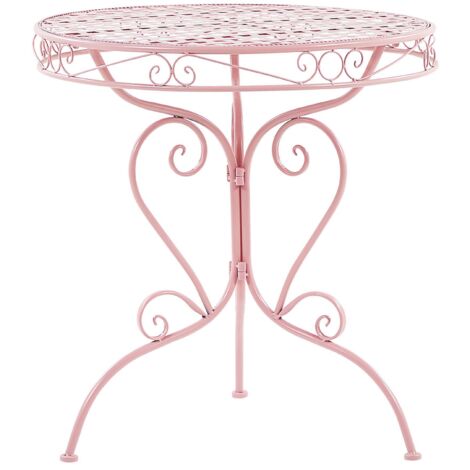 Mesa bistró para exterior volutas decorativas metal con recubrimiento en polvo rosa Albinia