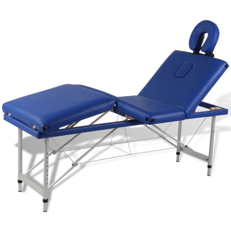 

Mesa camilla de masaje de aluminio plegable de cuatro cuerpos azúles