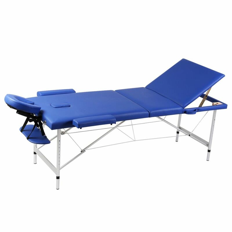 

Mesa camilla de masaje de aluminio plegable de tres cuerpos azules