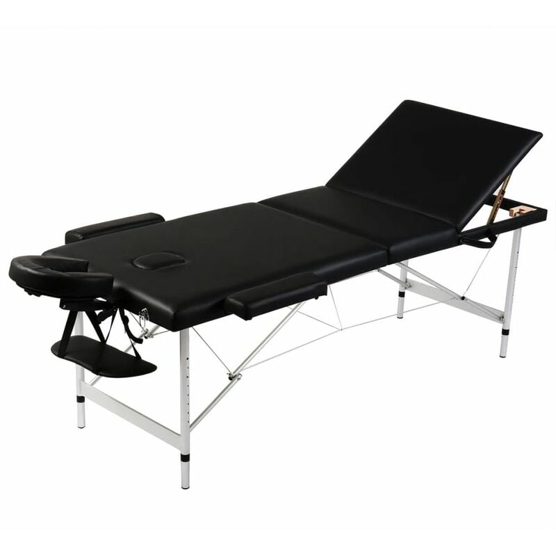 

Mesa camilla de masaje de aluminio plegable de tres cuerpos negros