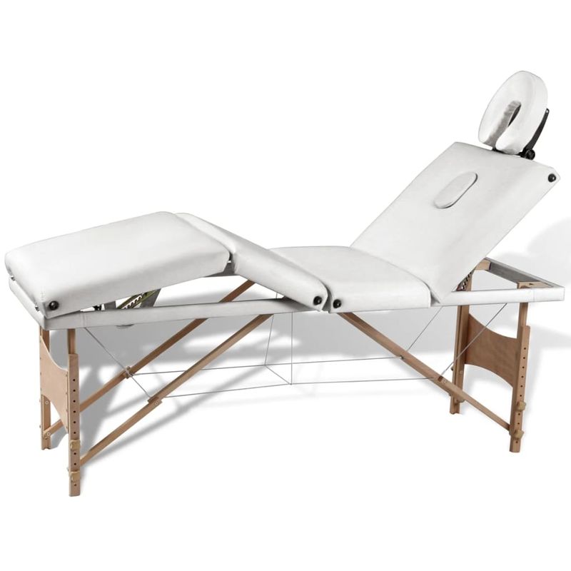 

Mesa camilla de masaje de madera plegable de 4 cuerpos, blanco crema