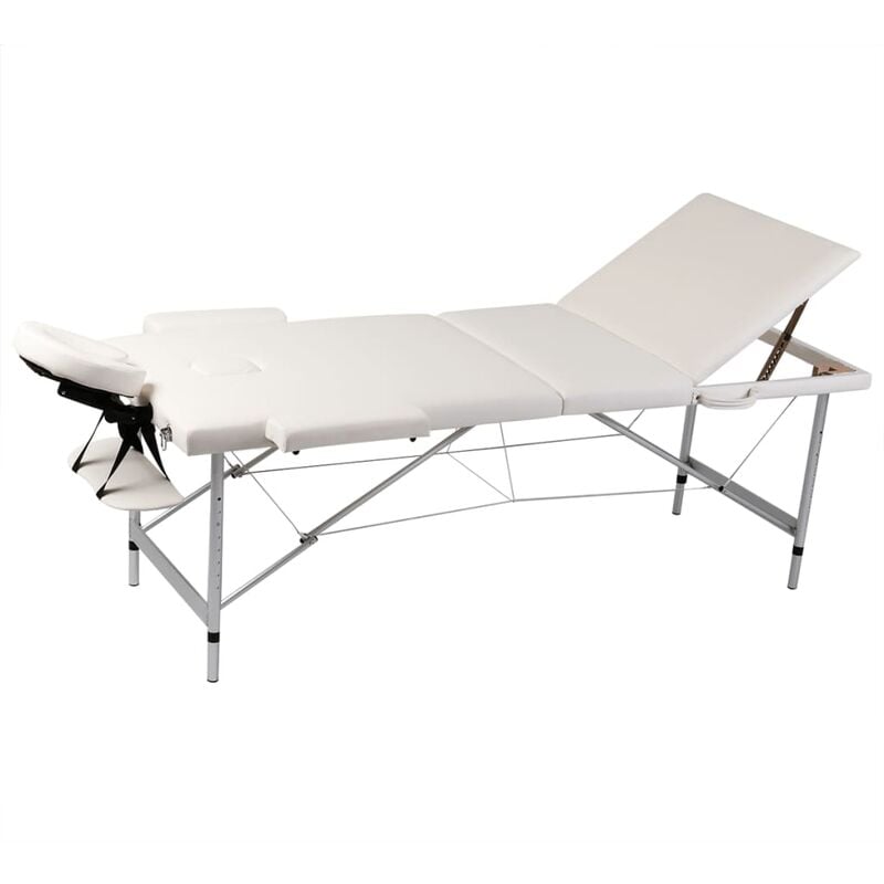 Mesa camilla de masaje plegable de 3 cuerpos, aluminio blanco