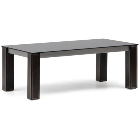 Mesa Centro 110x60x42cm Cristal Negro y patas forradas en cuero pespunte a contraste
