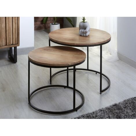 Mesa Centro Acacia/Metal 75Dx48 Cms. S/2 75Dx48/60Dx40 Cms