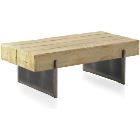 Mesa Centro Chapada En Abeto Y Patas Lacadas Metalizadas
