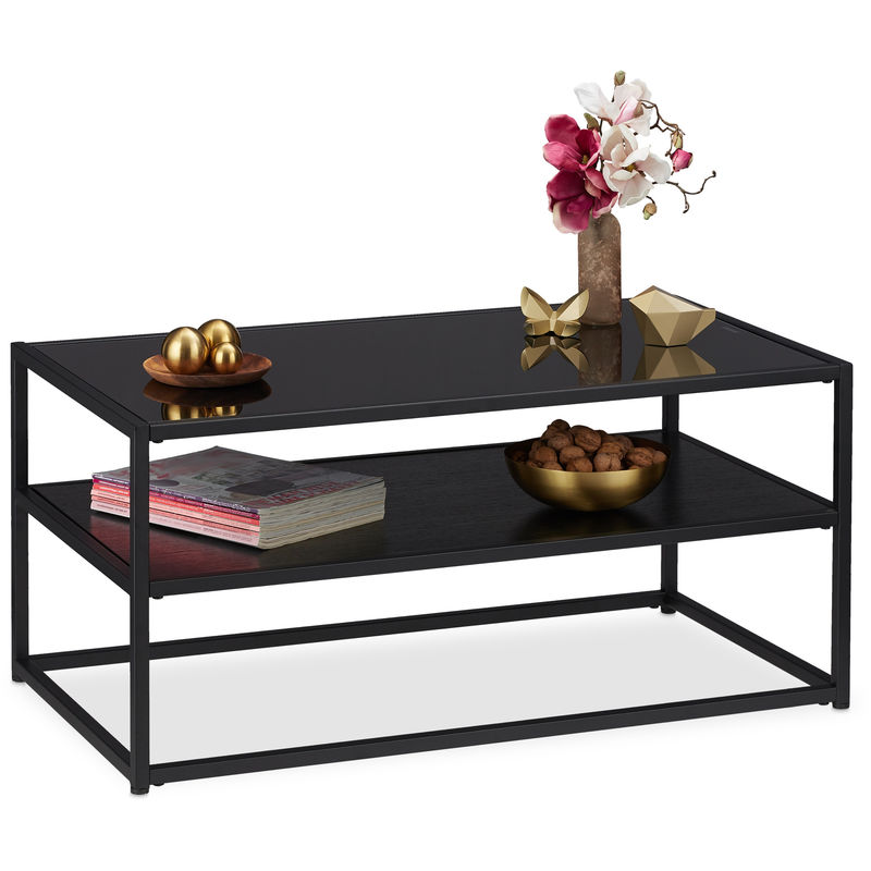 

Relaxdays - Mesa Centro Cristal con Balda Inferior, Metal y Vidrio, 42 x 90 x 50 cm, Negro