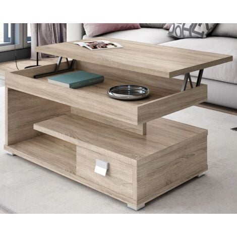 Mesa centro elevable acabado roble, 51 cm(alto) 110 cm(ancho) 55 cm(largo)