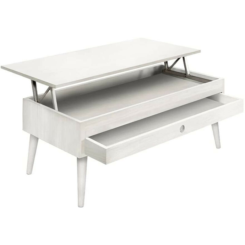 

Mesa Centro Elevable Cajon Deslizante Madera Maciza Color Blanco, Pata Conica