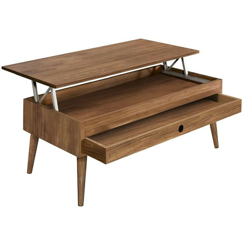 

Mesa Centro Elevable Cajon Deslizante Madera Maciza Color Encerado, Pata Conica