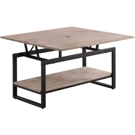 Mesa Centro Elevable Y Extensible Steve Roble Honey / Negro. OK1090