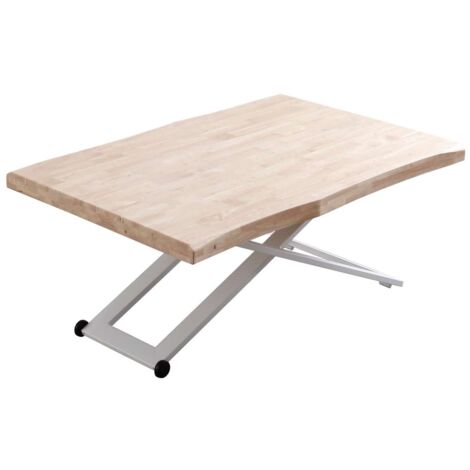 Mesa centro elevable Zoe tapa con forma acabado roble nordish/blanco, 120cm (largo) 80cm (ancho) 49/79cm (alto).