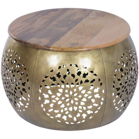 Mesa Centro Hierro Mango 59X59X40 Tallado Dorado