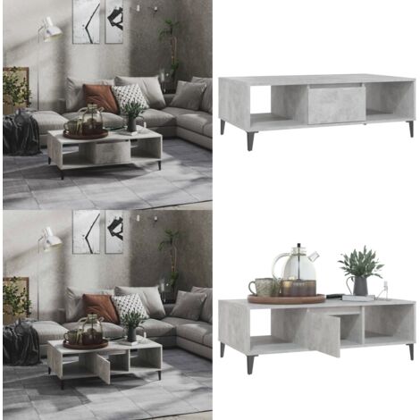 Mesa centro madera contrachapada gris hormigón 103,5x60x35 cm - Mesa de salón - Mesa industrial