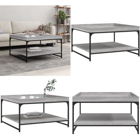 Mesa centro madera ingeniería y hierro gris Sonoma 80x80x45 cm - Madera de ingeniería - Hierro gris