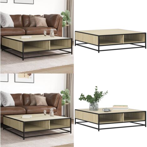 Mesa centro madera ingeniería y metal roble Sonoma 100x100x30cm - Mesa de centro - Mesa de madera