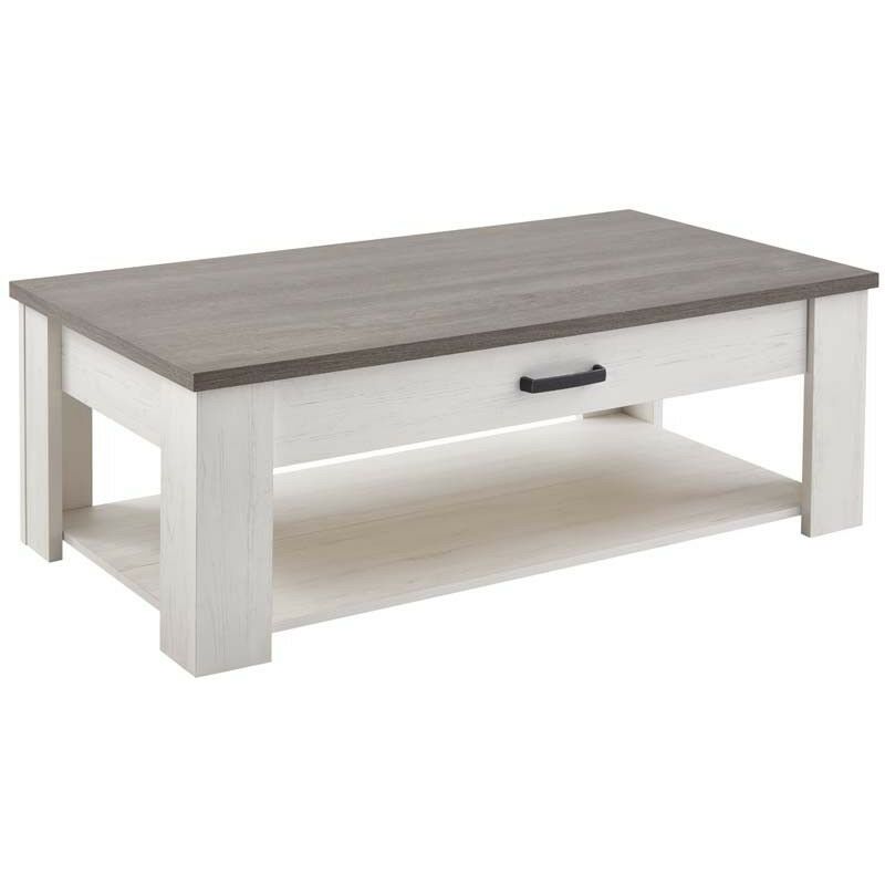 

Mesa de Centro salón Comedor 120x64 diseño con cajón Color Pino Andersen y Roble Prata