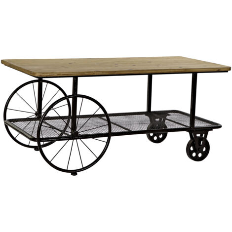 Mesa Centro Metal Abeto 112X54X52 Ruedas Negro