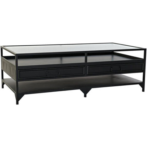 Mesa Centro Metal Cristal 120X60X40 Negro