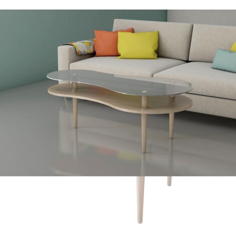 Mesa centro modelo Peanut para salón acabado cristal glaseado, 60cm(alto) 140cm(ancho) 70cm(largo)