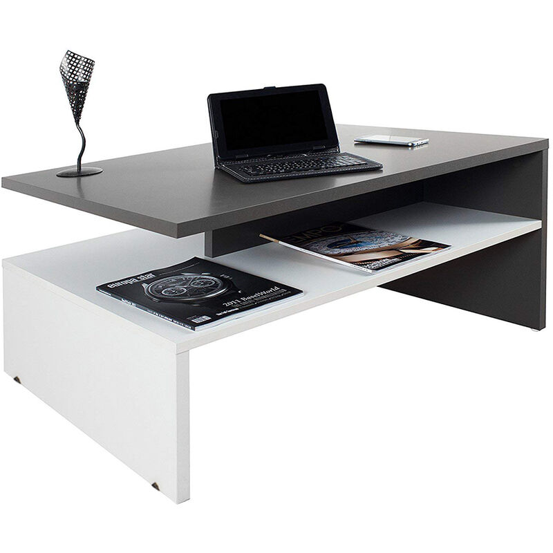 

Mesa Centro Moderna Mesa de Café--- para Salón Mesa Baja Mezcla Negro y Blanco 90*42*60cm