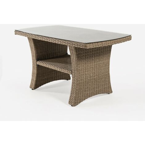 Mesa centro para exterior, Aluminio y ratt n sint tico, Color natural, Medidas 70x120x67 cm