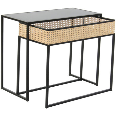 Mesa Centro Set 2 Metal Ratan 60X30X50 Rejilla