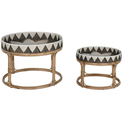 Mesa Centro Set 2 Ratan 70X70X55 Hecho A Mano