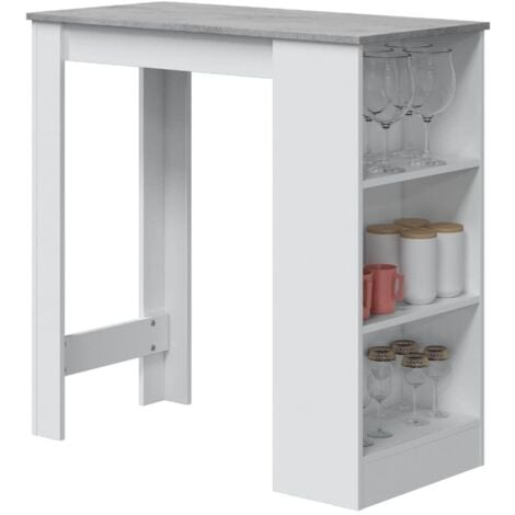 Mesa cocina alta bar 3 estantes color blanco y cemento mueble auxiliar estilo moderno 105x103x50 cm